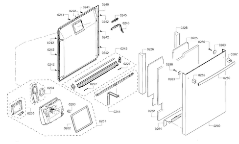 Door Diagram and Parts List for SHXN8U55UC 01 Bosch Dishwasher