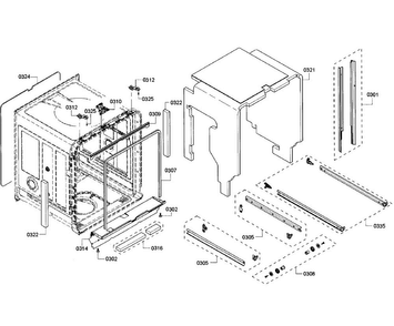 Cabinet Section Diagram and Parts List for SHE7PT52UC 07 Bosch Dishwasher