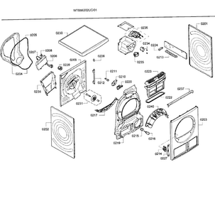 Base & Frame Diagram and Parts List for WTB86202UC 01 Bosch Dryer