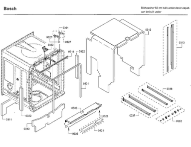 Frame Diagram and Parts List for SHEM78W55N 01 Bosch Dishwasher