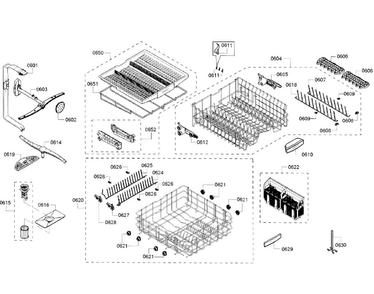 Baskets Diagram and Parts List for SHP68TL5UC 07 Bosch Dishwasher