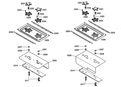 Burners Diagram and Parts List for PRL364ELG02  Thermador Range