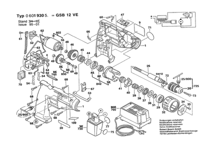 Section 1 Diagram and Parts List for GSB12VE 0601930520 Bosch Impact Driver