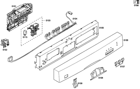 Front Panel Diagram and Parts List for SHE33M02UC 53 Bosch Dishwasher