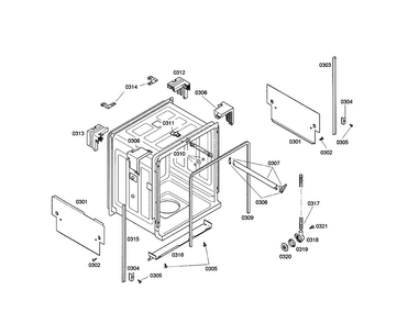 Tub Diagram and Parts List for SHE44C02UC 22 Bosch Dishwasher