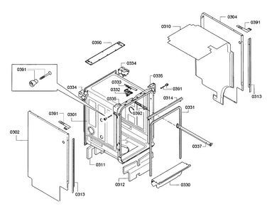 Frame Diagram and Parts List for SPE53U52UC 30 Bosch Dishwasher