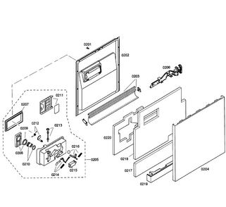 Door Assy Diagram and Parts List for SHE55C05UC 53 Bosch Dishwasher