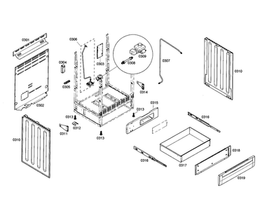 Drawer/side Panels Diagram and Parts List for HGS5062UC 01 Bosch Range