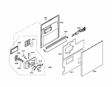 Door/dispenser Diagram and Parts List for S35KMK17UC 43 Bosch Dishwasher
