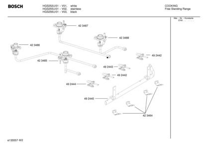 02 - BURNERS Diagram and Parts List for HGS255U  Bosch Range