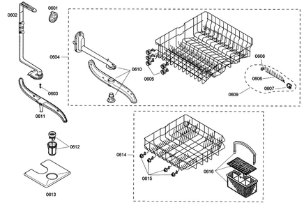 Baskets Diagram and Parts List for SHE43C02UC 37 Bosch Dishwasher