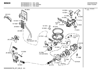 Diagram 4 Diagram and Parts List for SHY56A05UC-14  Bosch Dishwasher