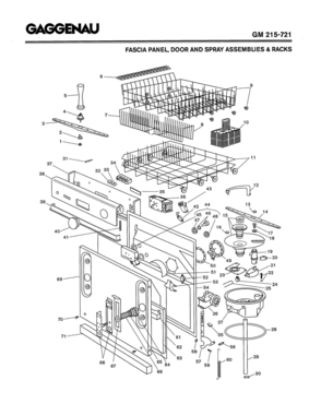 02 - FASCIA PANEL, DOOR AND SPRAY ASSEMBLIES & RACKS Diagram and Parts List for GM215-721  Bosch 