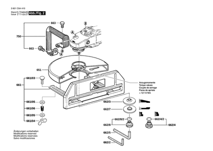 Page B Diagram and Parts List for 1364 3601C64410 Bosch Angle Grinder