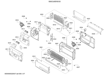 Evaporator Parts Diagram and Parts List for B36CL80ENS 02 Bosch Refrigerator