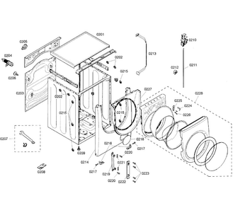 Cabinet/door Diagram and Parts List for WFMC2100UC 01 Bosch Washer