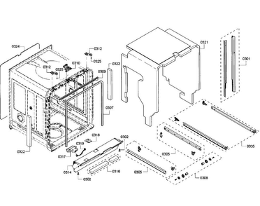 Cabinet Diagram and Parts List for SHP7PT55UC 07 Bosch Dishwasher