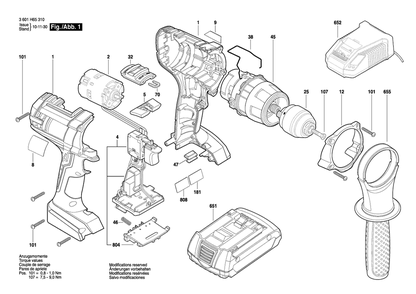 Page A Diagram and Parts List for DDH181 3601H65310 Bosch Cordless Drill