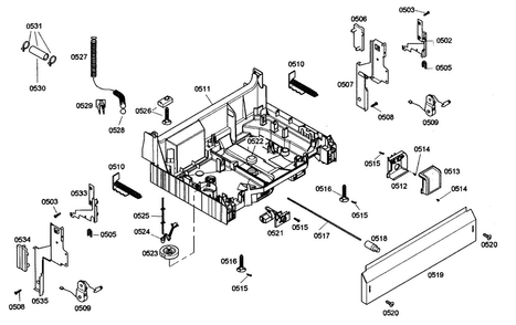 Base Assy Diagram and Parts List for SHE46C02UC 48 Bosch Dishwasher
