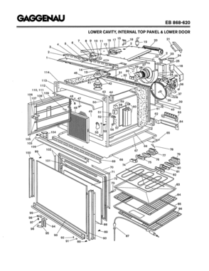 02 - LOWER CAVITY, INTERNAL TOP PANEL & LOWER DOOR Diagram and Parts List for EB868-620  Bosch Range