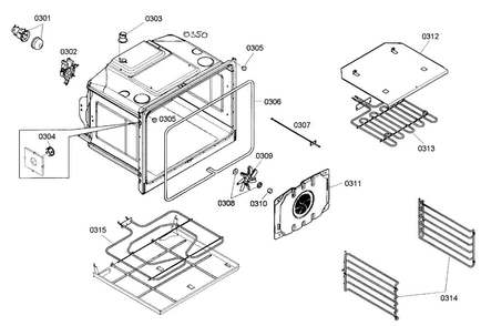 Upper Oven Diagram and Parts List for HBN3520UC 02 Bosch Wall Oven