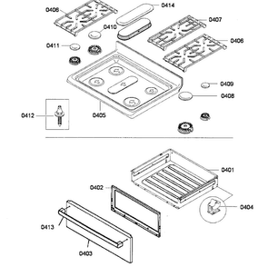 Top/drawer Diagram and Parts List for HGS5053UC 01 Bosch Range