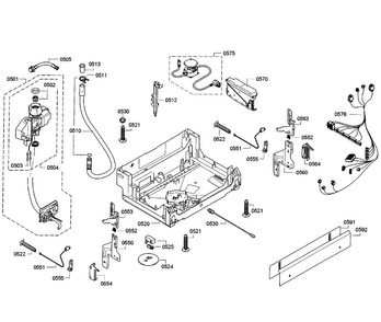 Base Assy Diagram and Parts List for SGE63E15UC 55 Bosch Dishwasher