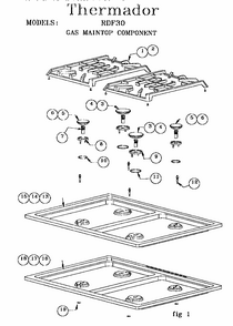 Gas Maintop Component Diagram and Parts List for RDF30RS  Thermador Range