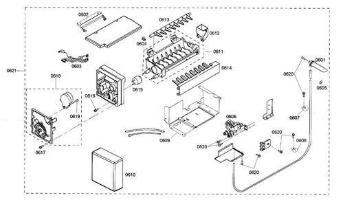 Ice Maker 1 Diagram and Parts List for KBUDT4265E 01 Thermador Refrigerator