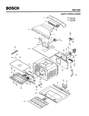 03 - CAVITY, UPPER & LOWER Diagram and Parts List for HBN665  Bosch Range