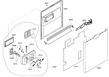 Door Assy Diagram and Parts List for SHE44C02UC 43 Bosch Dishwasher