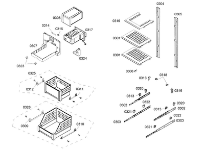 Drawers Assy Diagram and Parts List for B18ID80NLP 01 Bosch Freezer