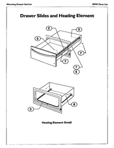 Drawer Slides And Heating Element Diagram and Parts List for SMW272S  Thermador Range