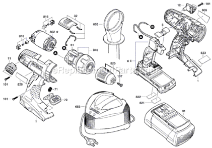 Page A Diagram and Parts List for 38636-01 3601J12110 Bosch Cordless Drill