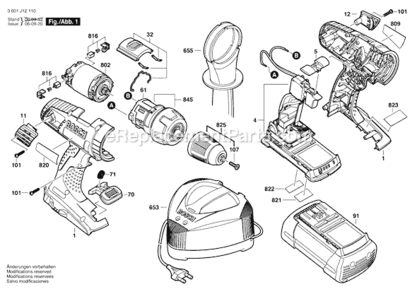 Page A Diagram and Parts List for 38636 3601J12110 Bosch Electric Drill