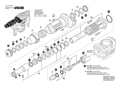 Section 1 Diagram and Parts List for GSH5HX 3611C388B0 Bosch Demolition Hammer