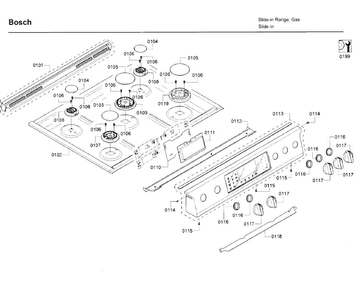 Cooktop Diagram and Parts List for HDI8054U 03 Bosch Range