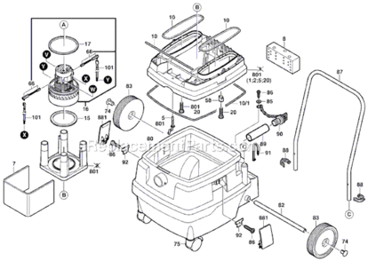 Page B Diagram and Parts List for 3931A 0601989161 Bosch Utility Vacuum