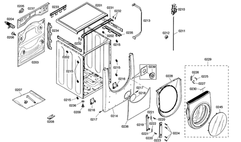 Cabinet Parts Diagram and Parts List for WFMC220RUC 13 Bosch Washer