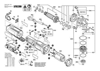 Section 1 Diagram and Parts List for 3601GD1710  Bosch Angle Grinder