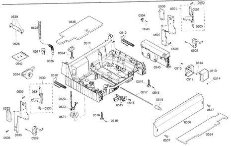 Base Assy Diagram and Parts List for SHX55M05UC 46 Bosch Dishwasher