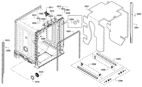 Frame Diagram and Parts List for SHE3ARF5UC 07 Bosch Dishwasher