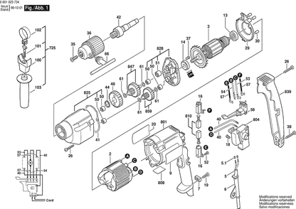 Section 1 Diagram and Parts List for 0601023735  Bosch Drill