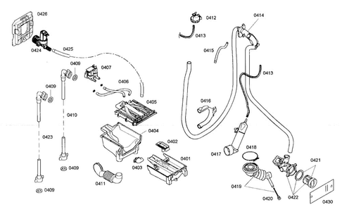 Water Supply Diagram and Parts List for WAS24460UC 01 Bosch Washer