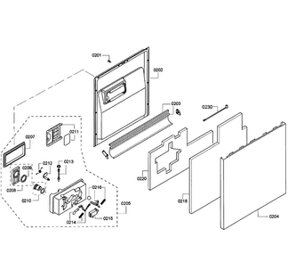 Door Assy Diagram and Parts List for SHE55C05UC 65 Bosch Dishwasher