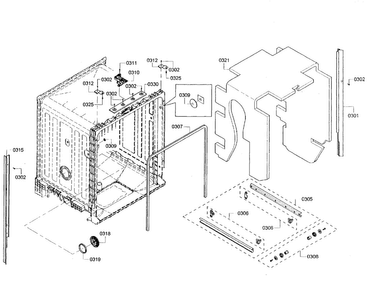 Cabinet Diagram and Parts List for SHE3AR52UC 06 Bosch Dishwasher