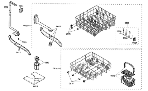 Basket Assy Diagram and Parts List for SHX33A02UC 21 Bosch Dishwasher