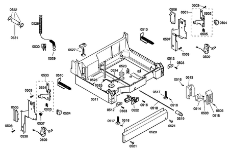 Base Assy Diagram and Parts List for SHE44C05UC 22 Bosch Dishwasher