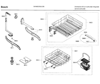 Baskets Diagram and Parts List for SHX43C05UC 50 Bosch Dishwasher
