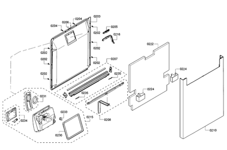 Door Diagram and Parts List for SHE53TF5UC 02 Bosch Dishwasher